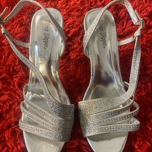 Silver Slipper Strappy Glitter Heels Size 9M